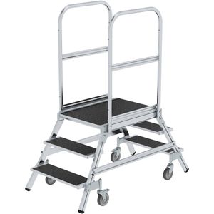 MUNK Podestleiter 59203, beidseitig begehbar, fahrbar, mit 2 x 3 R13-Stufen
