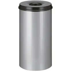 Papierkorb (feuersicher) rund 50 L aluminium-schwarz selbstlöschender Papierkorb Farbe aluminium, mit Deckel