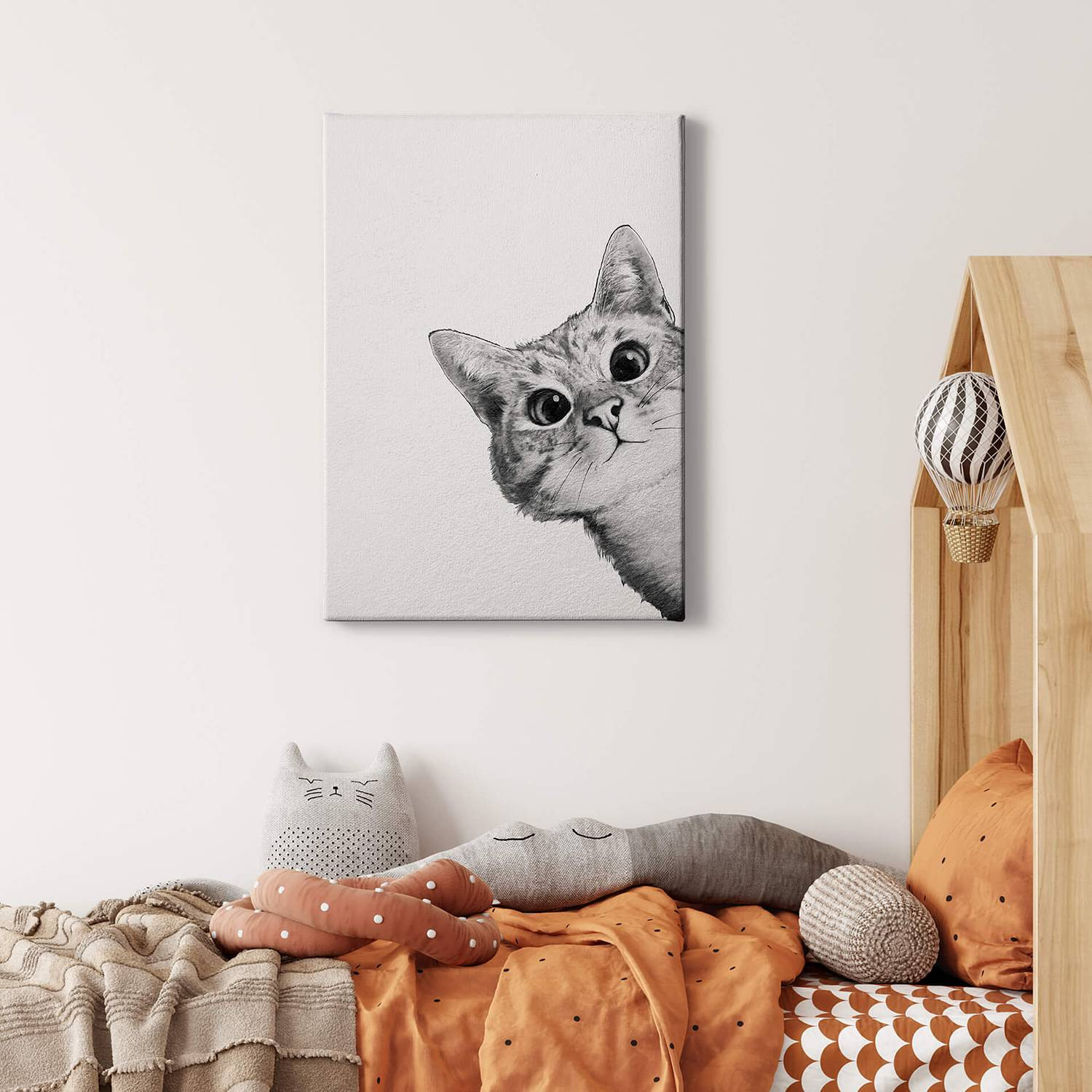 home24 Sneaky Cat wanddecoratie wit, 50 x 70 cm