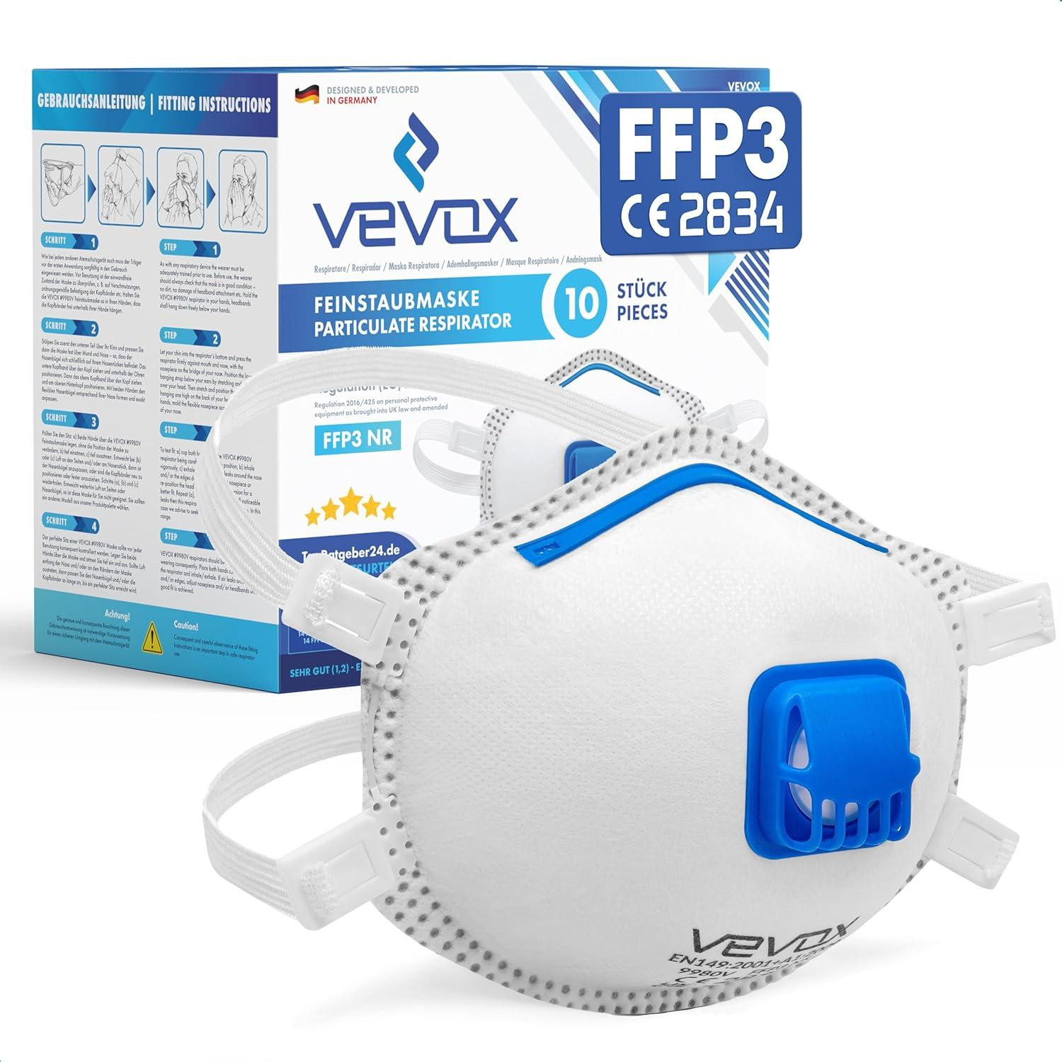 Set van 10 Merkloze FFP3 stofmaskers met ventiel voor klussen