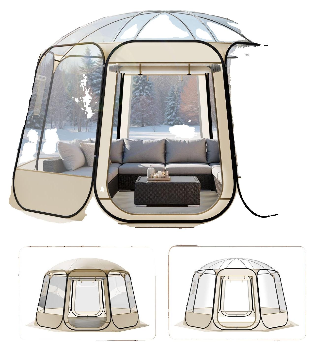 VEVOR Pop-up-Blasenzelt, 3,36 x 3,45 m wasserdicht & UV-beständig, klares Campingzelt, Schutzunterkunft, Outdoor-Garten-Dome-Iglu-Zelte mit Fenstern, 540° Panoramablick, für 10-12 Personen Terrasse Garten, 366x345x220 cm