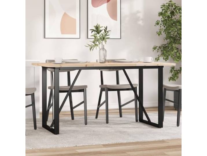 HEFZGDB Esstisch O-Gestell 160x80x75,5 cm Massivholz Kiefer & Stahl mit robuster Tischplatte für rustikale Optik und langlebige Stabilität