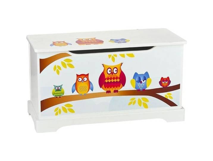 Coffre à jouets en bois 244161A motif de Hiboux récipient pour les jouets banc avec rangement
