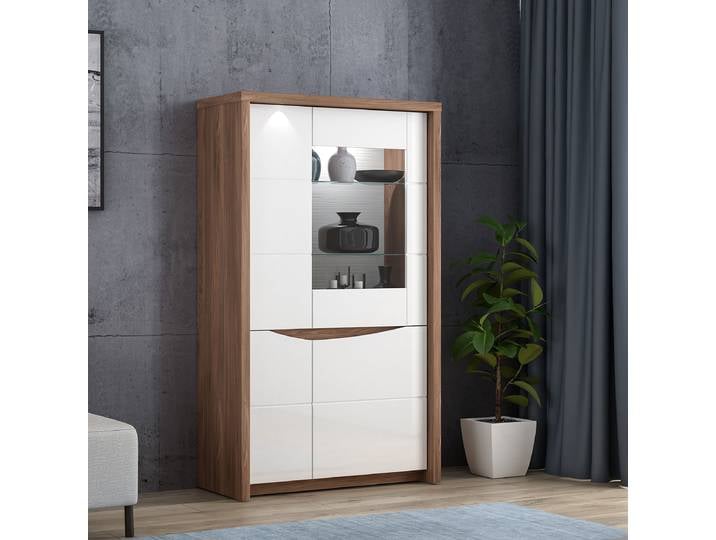 Beleuchteter Vitrinenschrank 159cm Braun/Weiß