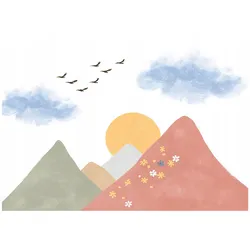 FOTOTAPETE Gebirge Vögel Bunt 150x105 cm