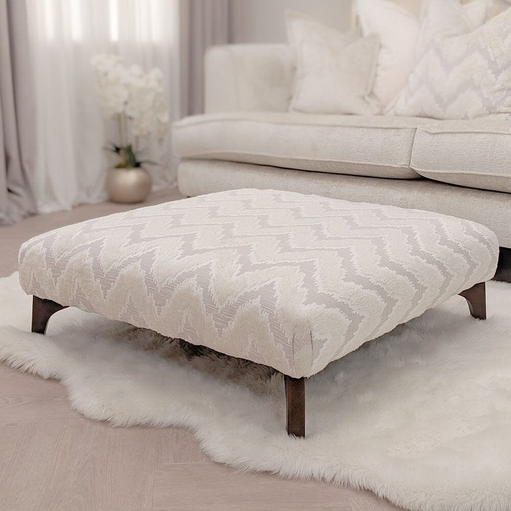 Gisele Oyster & Taupe Textured Chenille Pillowback Sofa Range with Walnut Legs, Patterned Footstool