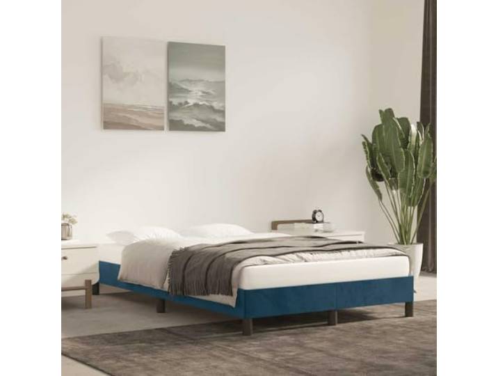 Samtbezug Stabil Stützbeine Schlafzimmer Bettgestell Dunkelblau 120x200 cm Bettgestell ohne Matratze Dunkelblau 120x200 cm Samt Luxus Polsterbett mit Lattenrost Stabiler Bettrahmen Holz Schlafzimmer