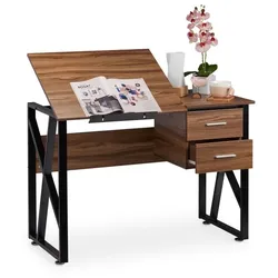 Relaxdays Schreibtisch neigbar Braun,Schwarz