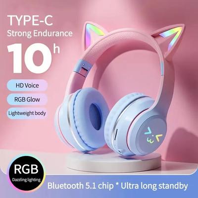 Inspired Finds RGB Cat Ear Wireless Gaming Headset With Bluetooth And Cable black