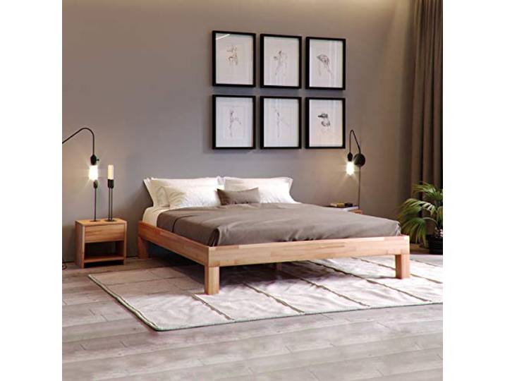 Krok Wood Massivholzbett Jana in Buche (140 x 200 cm) Stabiles Massivholzbett ohne Kopfteil, natürliche Farbnuancen, lebendige Maserung, Buche natur geölt