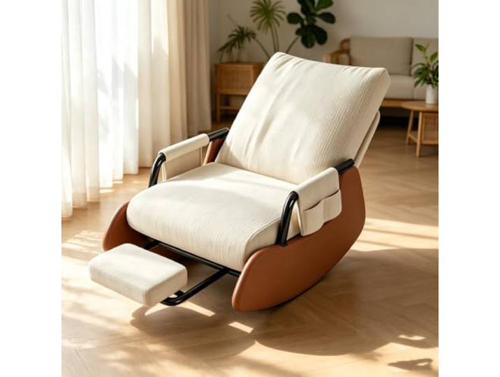 Ergonomischer Ruhesessel für Gemütliche Ruhemomente Sanfte Schaukelbewegung kombiniert mit integrierter Fußablage für ausgewogenen Sitzkomfort.