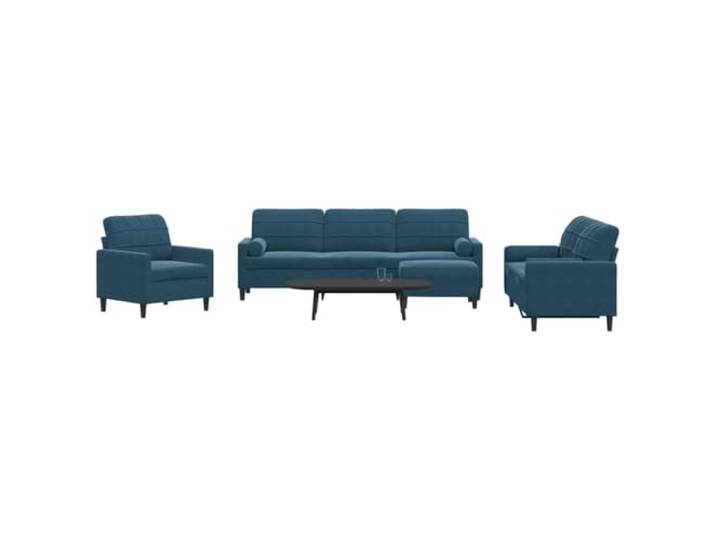 ZQQLVOO 4-TLG. Samt Sofagarnitur mit Kissen Blau Metallgestell, Dick Polsterung, Nackenrollen, Fußhocker, Modernes Design