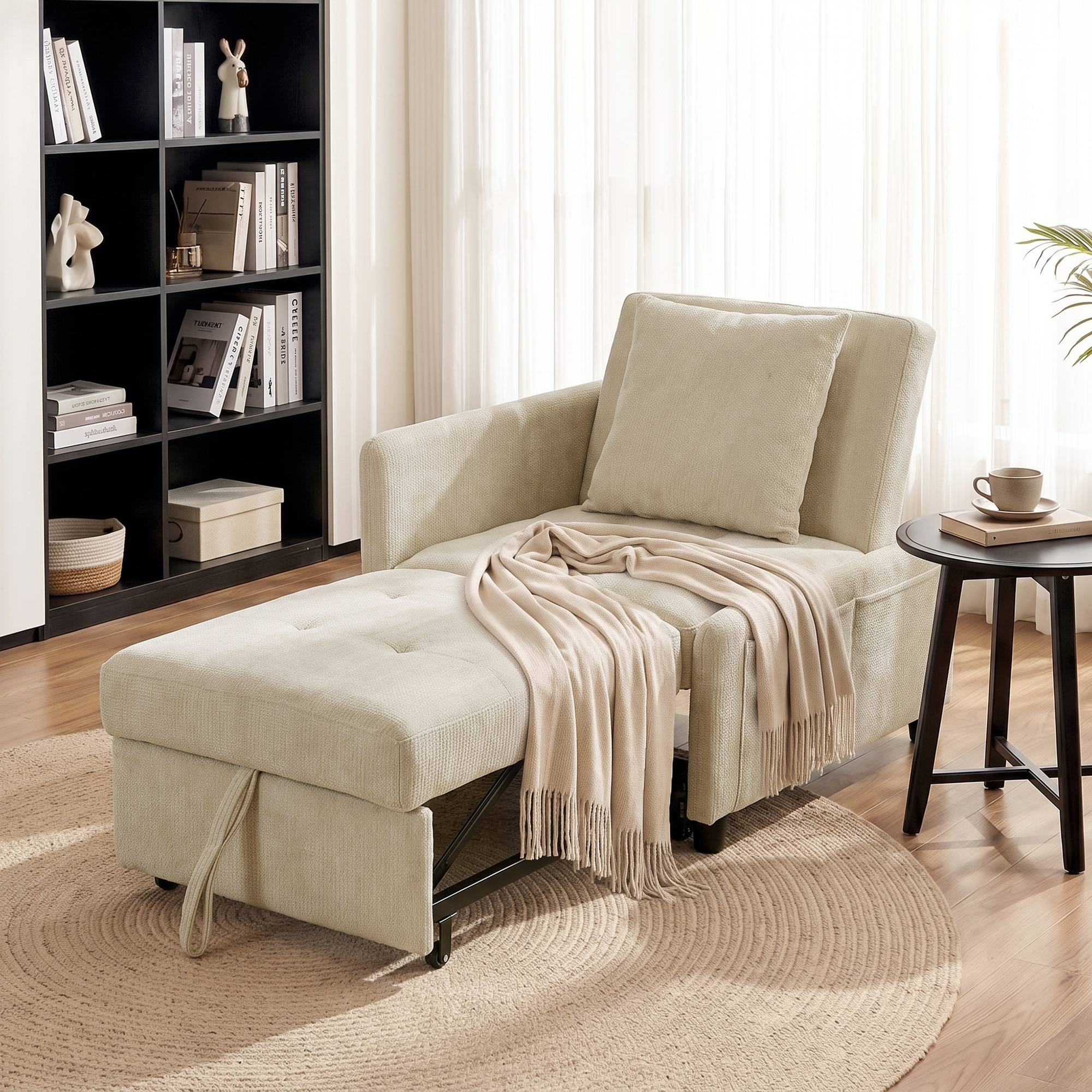 Homcom Poltrona letto 4 in 1 in ciniglia con schienale regolabile, beige   Aosom Italy