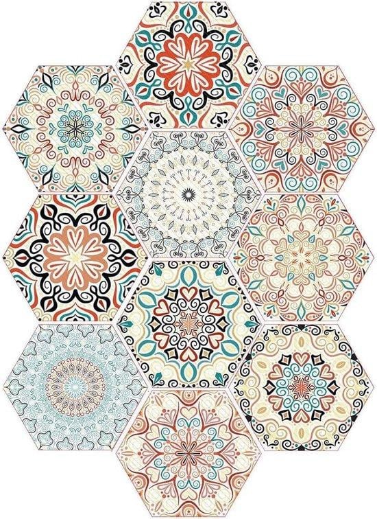 10 stuks Mandala geometrische tegelstickers - Multicolour - Ronde zelfklevende wandstickers van plastic