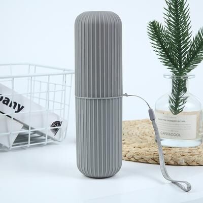 Youfap Market Portable Mouthwash Cup, Vertical Stripe Travel Toothbrush Box, Brushing Cup, Washing Cup, Toothpaste Storage Cartridge gray