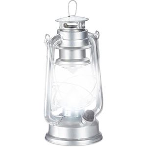 Relaxdays Laterne 10025052, Sturmlaterne, silber, indoor, aus Metall, mit LED, 24cm