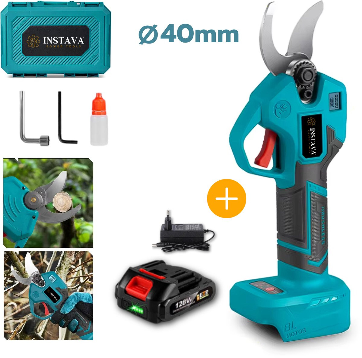 Instava Elektrische Snoeischaar 40mm met 2.0Ah Accu, Compatibel met Makita LXT 18V, inclusief Opbergkoffer en Accessoires