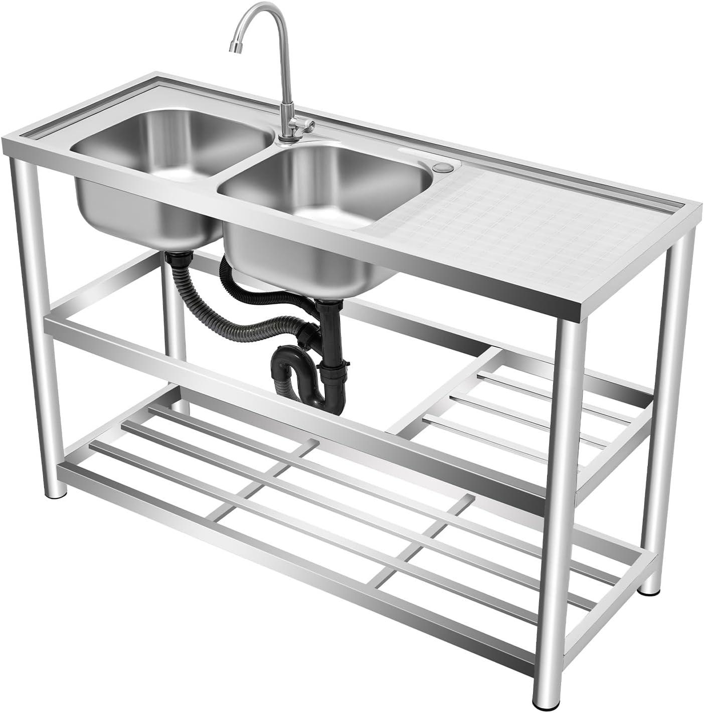 Profi-Edelstahlspüle als Standspüle mit zwei großen Becken und Abtropffläche