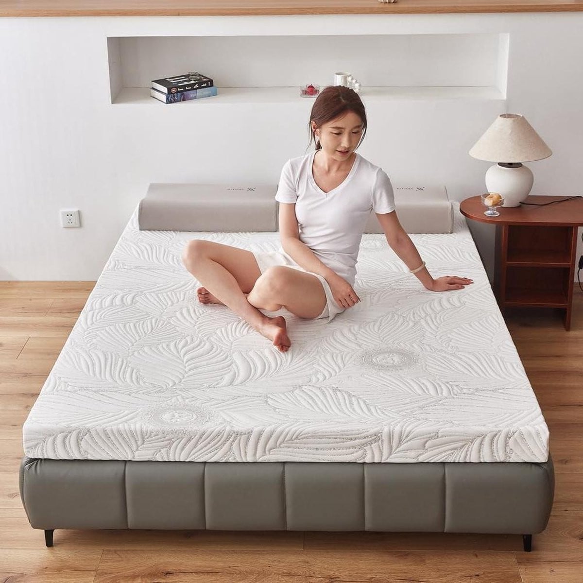 Japanse Vloermatras Futon Topper met Traagschuim Vulling - Wit - 90 x 200 cm