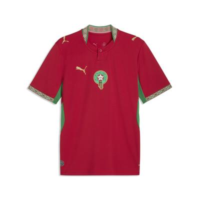 Trainingsshirt PUMA "Marokko 2026 Heimtrikot Herren", Herren, Gr. XS, rot (fast rot victory gold beige), Obermaterial: 100% Polyester. Rippe: 97% Polyester, 3% Elasthan. Einsatz: 100% Polyester, regular fit, Rundhals, Shirts