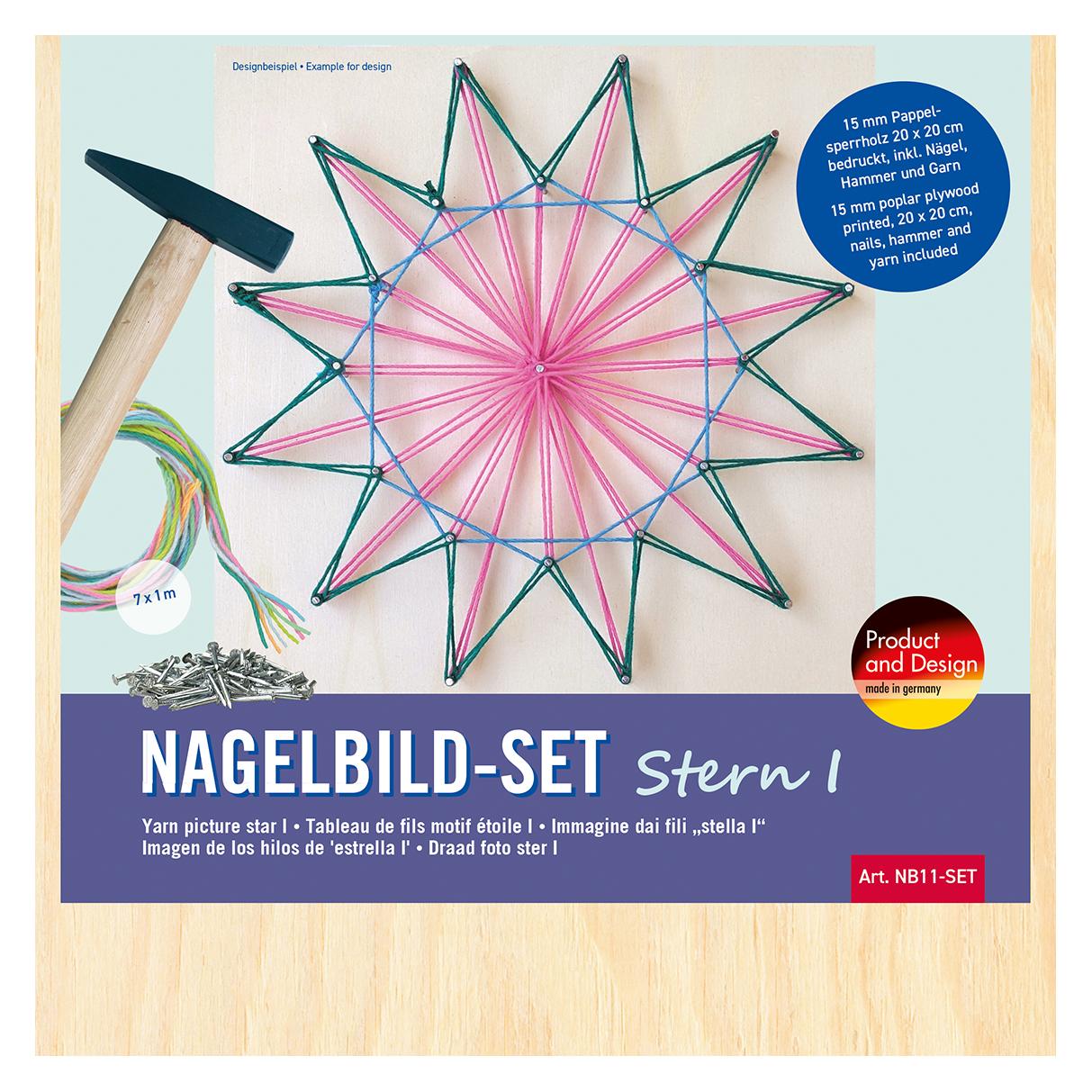 Pebaro Nagelbild-Set, Fadenbild, Fadenspannbild, String Art Bastelset mit Motiv Stern I (4006094781159-4006094781159)