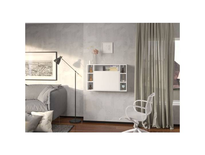 Bureau mural pliable MUSE blanc mat – Étagère intégrée – Gain de place – 94x62 cm – Idéal petits espaces