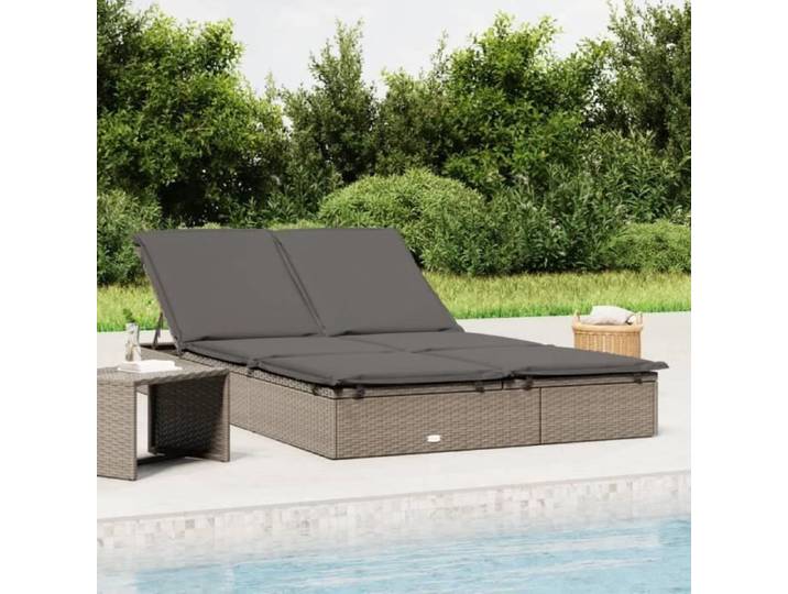 Fangming-Chaise longue à 2 places avec coussins gris résine tressée