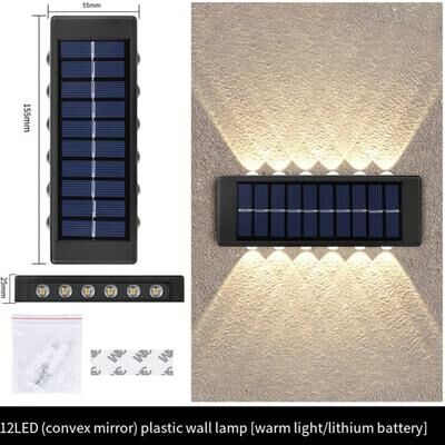 Uplift Picks Outdoor Solar Wall Light Waterproof LED Up Down Garden Lighting Lamp warm 12 Led 6 Pcs