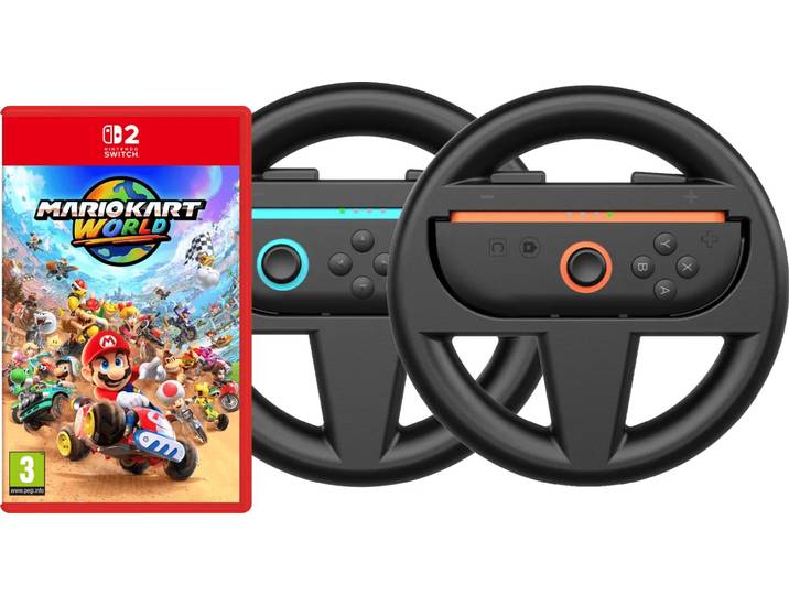 Mario Kart World + BlueBuilt Stuurtjes voor Nintendo Switch 2