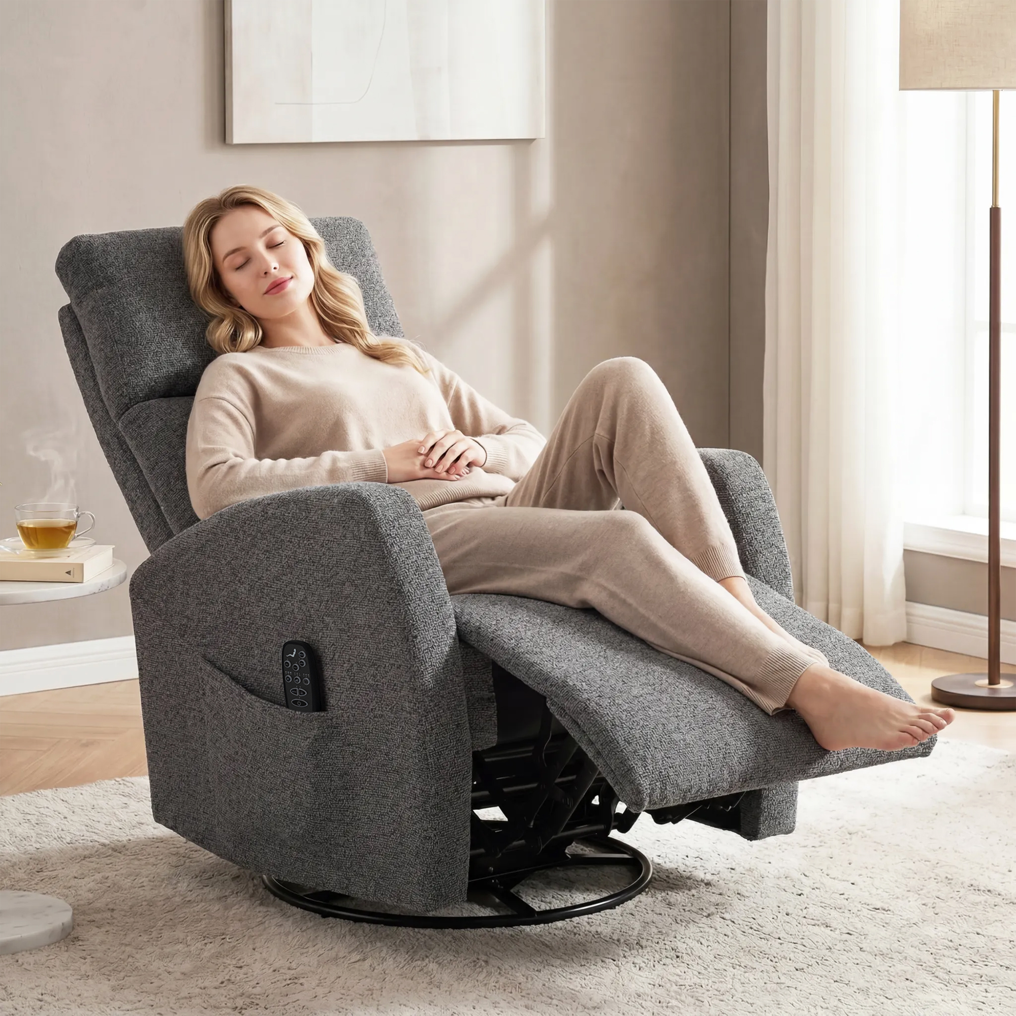 Homcom Poltrona Relax Massaggiante in Chenille con Funzione Riscaldante, Rotazione 360°, Meccanismo Oscillante, Regolazione Manuale, Grigio Scuro   Aosom Italy