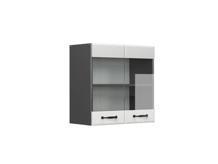 Vicco Küchenglasschrank R-Line Weiß Landhaus 60 cm, Weiß, Anthrazit, Holzwerkstoff, 1 Fächer, Rechteckig, 60x60x31 cm, Küchen, Küchenmöbel, Küchenschränke, Küchenoberschränke