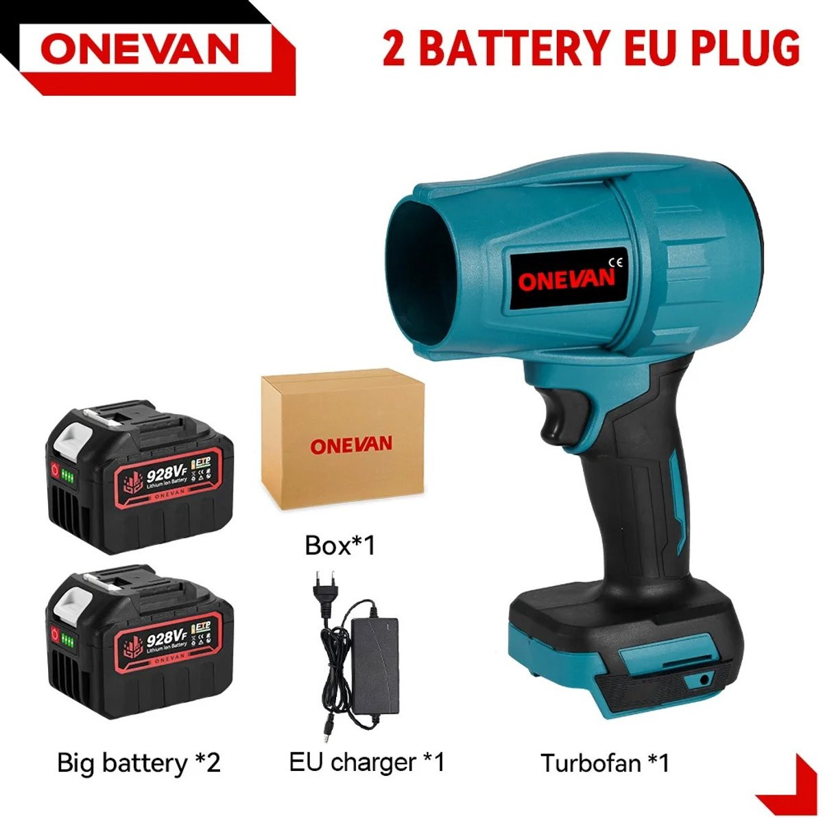 Boleen Turbo Jet Fan Elektrische Stofblazer met 2x Accu - Blauw