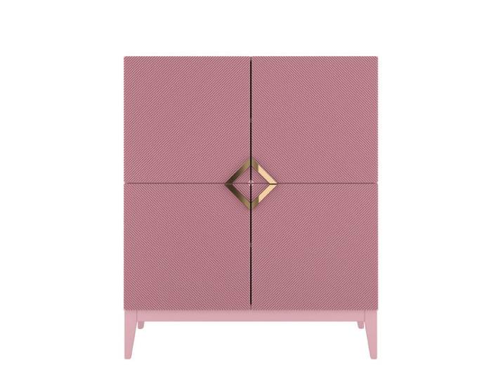 Visby Highboard Demi High, Pink-Gold, Mit Gefrästen Fronten, Massive Buche, Rosa, Buchenholz, 100.5x120.5x42 cm, Kleinmöbel, Kommoden, Highboards