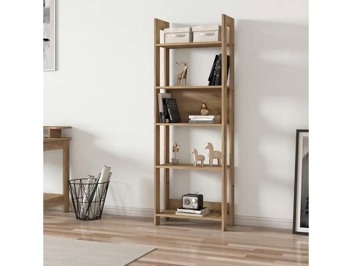 Bibliothèque étagère effet bois avec niche ouverte MARFA