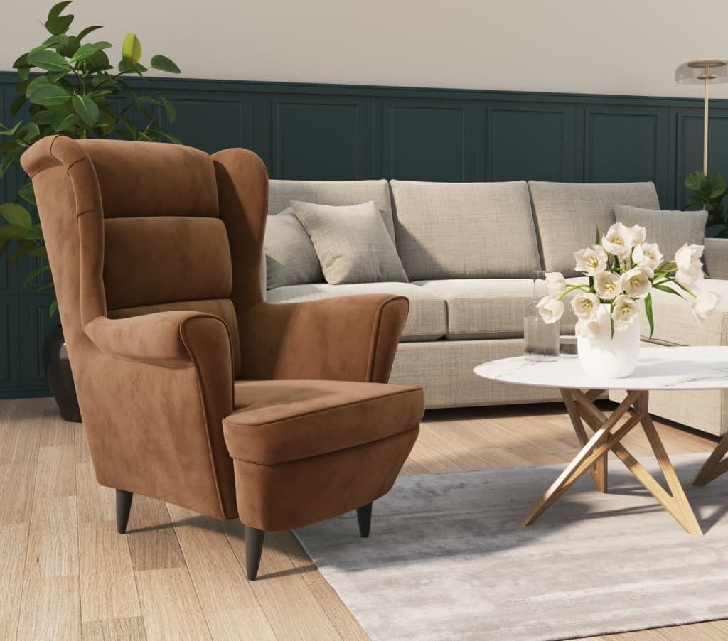 Living Store fauteuil, bruin, fluweel