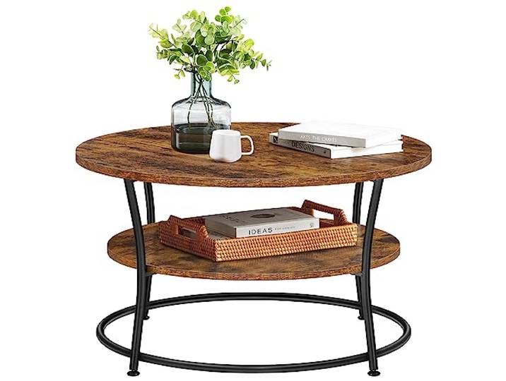 VASAGLE Couchtisch rund, Sofatisch mit Ablage, einfacher Aufbau, Metall