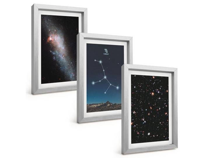 BILDER SET 3er Set - 20x30 cm Silberner Rahmen - Galaxie im Sternbild Jungfrau