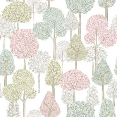 Dwell Studio Treetops Pink & Mint Peel & Stick Wallpaper