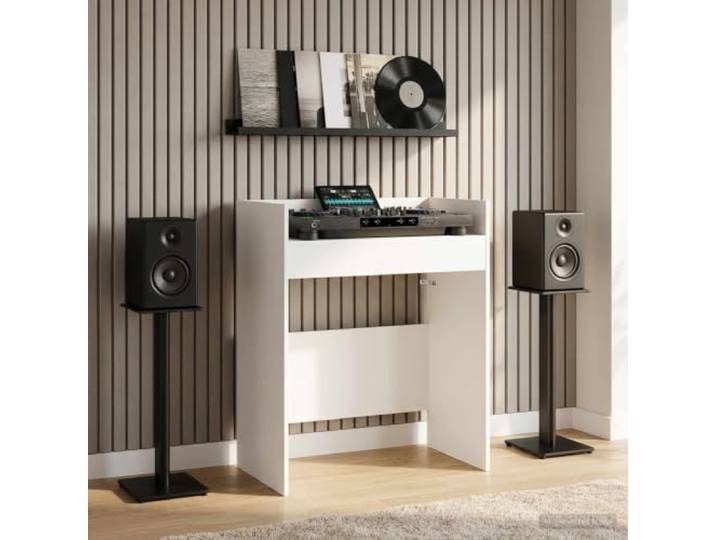 TUERYAFEK DJ Tisch Weiss 82 x 45 x 102 cm Holzwerkstoff U-Form Stabile Holzwerkstoff-Konstruktion, U-Design, ergonomisch, vibrationsdaempfend, vielseitig, Montage erforderlich