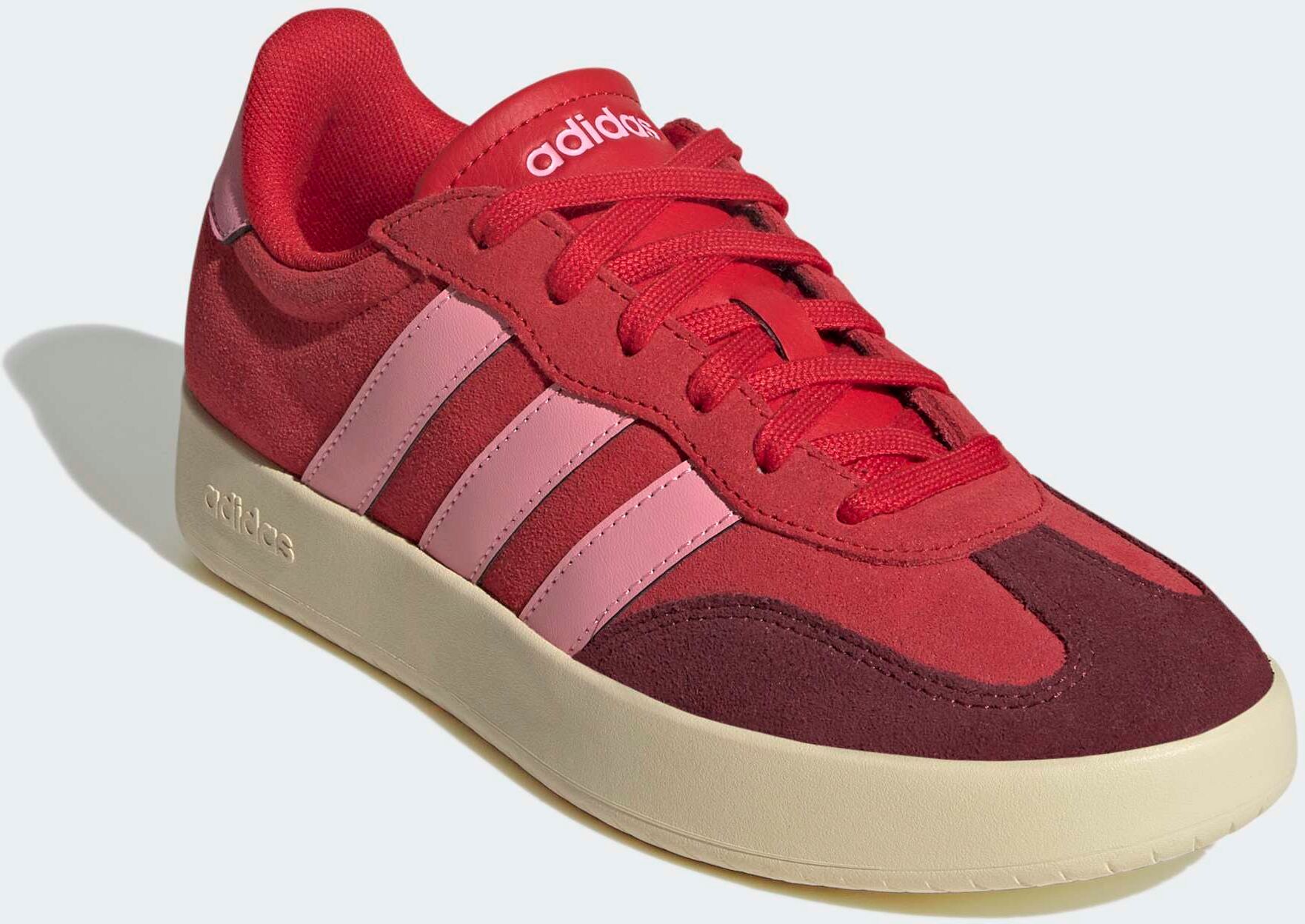 Sneaker ADIDAS SPORTSWEAR "BARREDA", Damen, Gr. 38,5, rot (better scarlet, bliss pink, shadow rot), Leder, Synthetik, Schuhe Sneaker, inspiriert vom Design des adidas handball spezial better scarlet, bliss pink, shadow rot 38,5