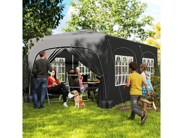 Tente Gazebo Pliable Outsunny avec 6 Murs Latéraux, Gris Foncé, 6x3 m