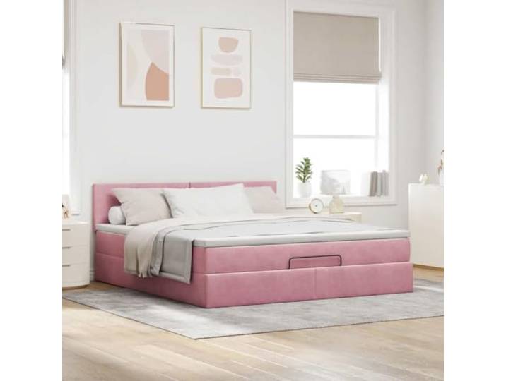 KTHLBRH Boxspringbett aus Samt, Rosa, 180 x 200 cm, mit Matratze Hydraulisches Heben, Lattenrost inklusive, Kopfteil inklusive, Taschenfedern
