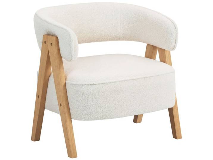 Logidon Chaise rembourrée moderne avec housse en polaire blanche et pieds en bois