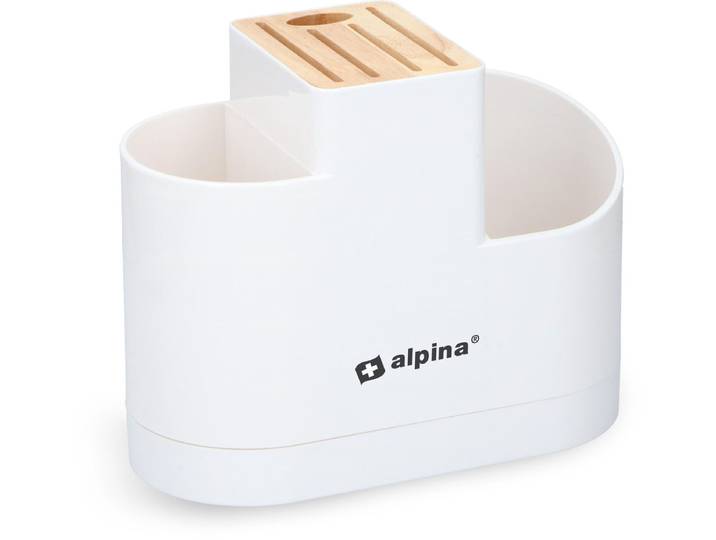 alpina Messenblok en Keukengerei Houder - Keuken Organizers - Kunststof/ Bamboe - Wit