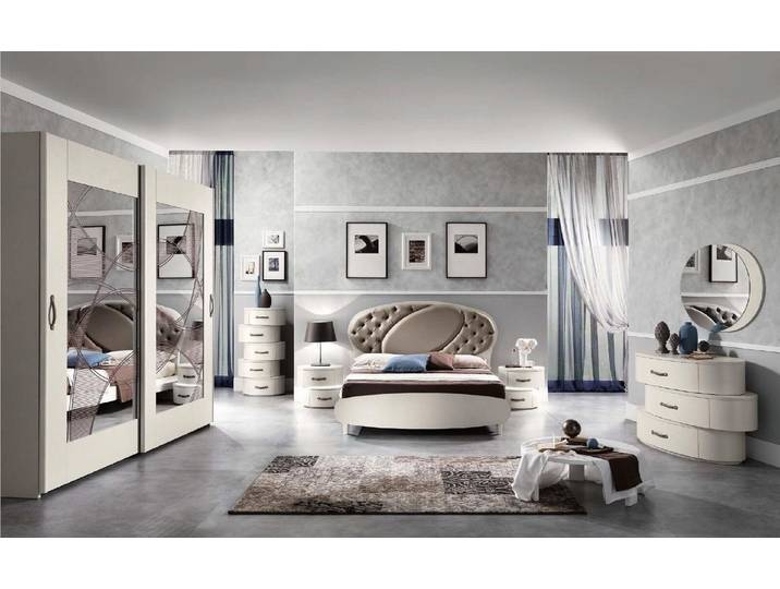 JVmoebel Schlafzimmer-Set Klassische Schlafzimmermöbel aus Italien mit Kommode und Spiegel, (Bett+Spiegel+Nachttisch+Kleiderschrank+2x Kommode), Made in Italy