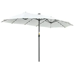 Outsunny Doppel-Sonnenschirm mit 48 LED-Leuchten, 4,5 x 2,65 m, Kurbel, Sonnenschutz für Terrasse, Garten, Pool, cremefarben