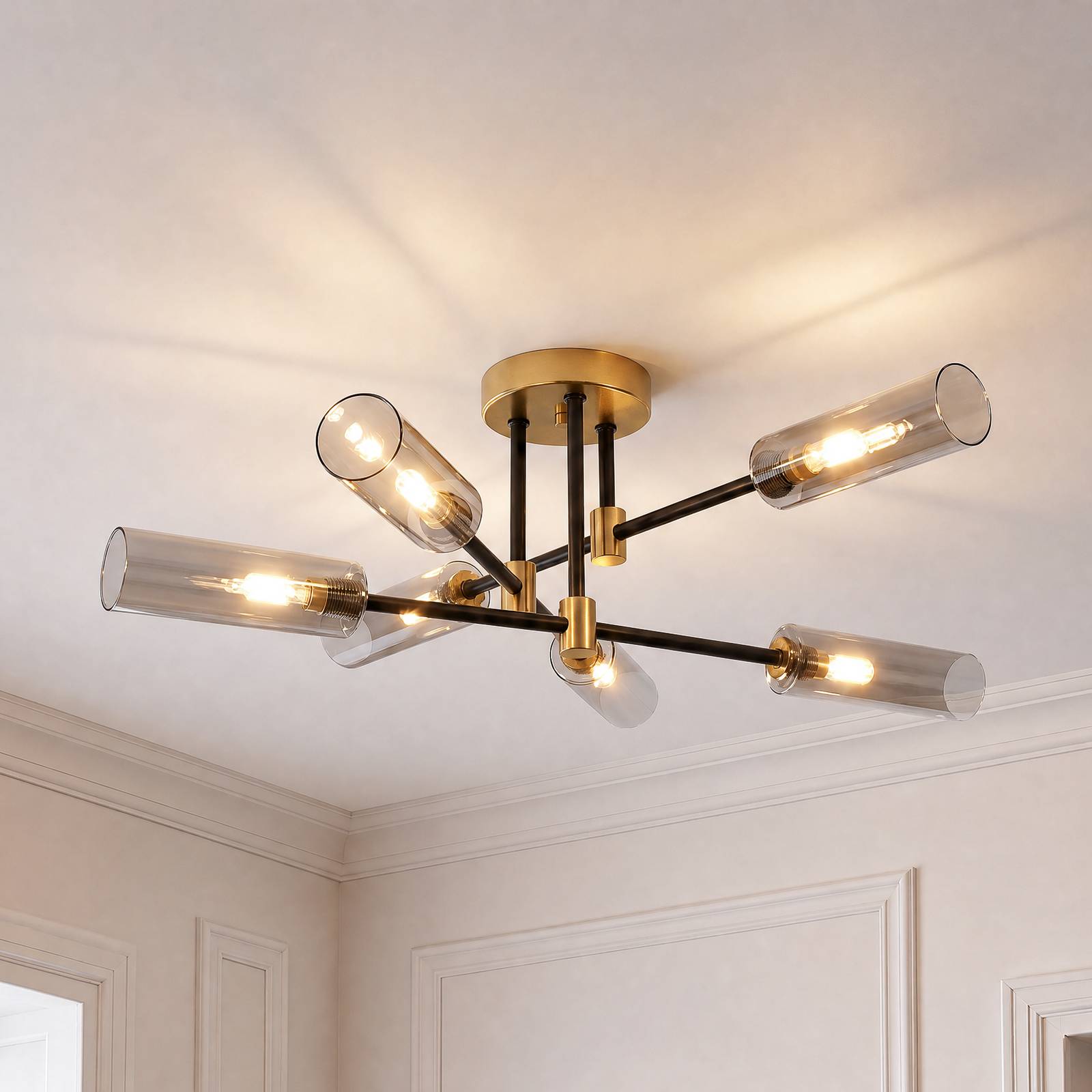 Deckenlampe Tessa Lamkur, dimmbar, alu / grau / zink, für Wohn- / Esszimmer, Glas, Deckenlampe