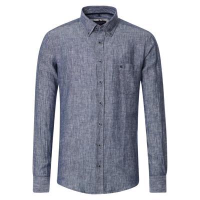 Leinenhemd CASAMODA "CASAMODA Leinenhemd Langarm uni", Herren, Gr. L, Normalgrößen, blau (107 blau), 100% Leinen, unifarben, lässig geschnitten, Hemden