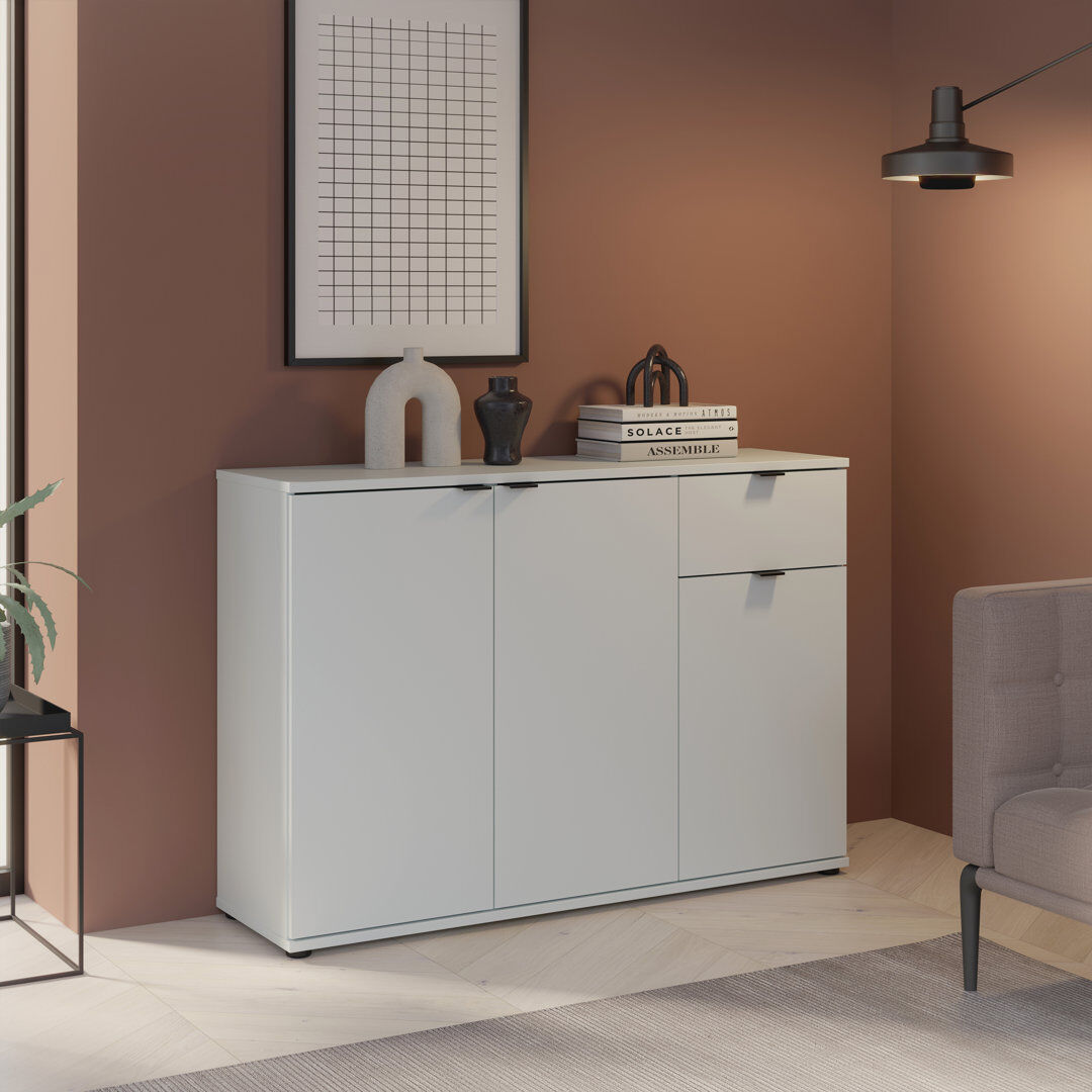Furniture To Go Ganymede Wide 3 Door Cupboard with Drawer Light Grey 82.3cm H X 119.8cm W X 34.1cm D