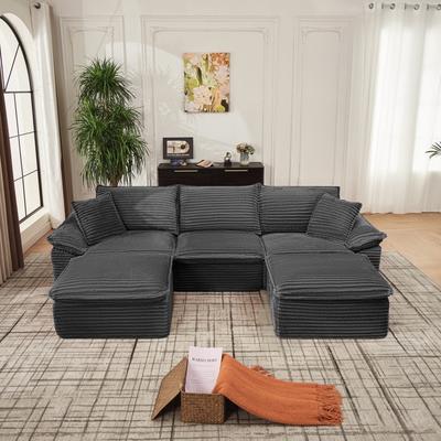 Abrihome "112.6"" U-Shaped Corduroy Bonelss Sectional Sofa with Ottomans"